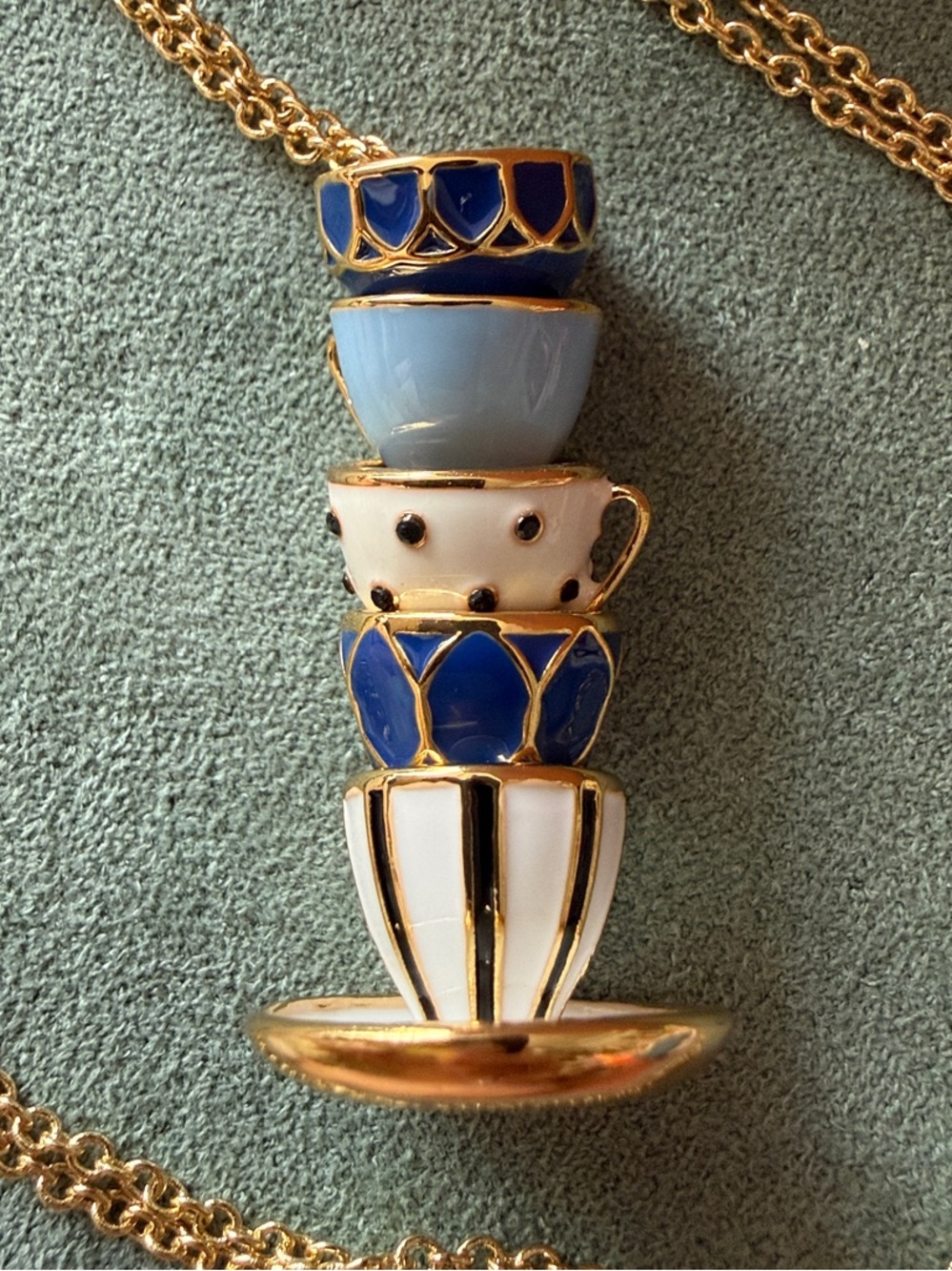 Kate Spade |♠️|Gold Plated Stacked Teacup Pendant Necklace | Blue - Picture 2 of 4